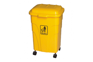 Бак жёлтый для мусора на колесах с крышкой 70 л