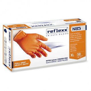 Сверхпрочные резиновые перчатки, нитриловые, оранж, Reflexx N85-XL. 8,4 гр. Толщина 0,2 мм.