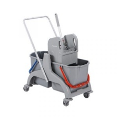 Двухведерная уборочная пластиковая тележка серая с отжимом, 2х25 л Двухведерная уборочная пластиковая тележка серая с отжимом, 2х25 л